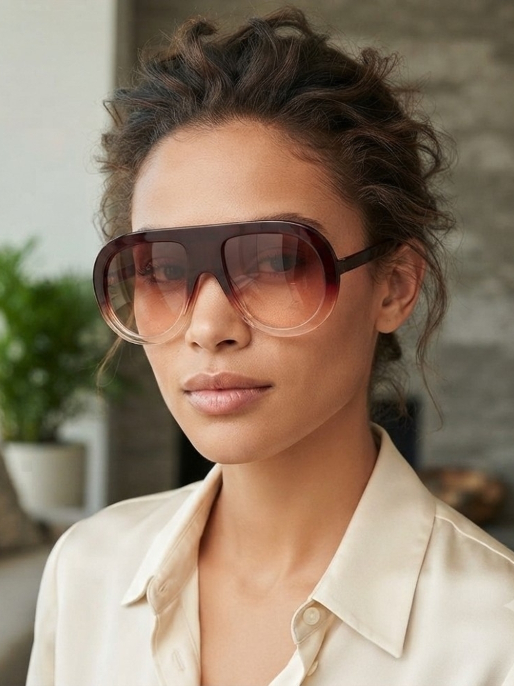 Brown Gradient Oversized Shield Sunglasses - Unbranded
